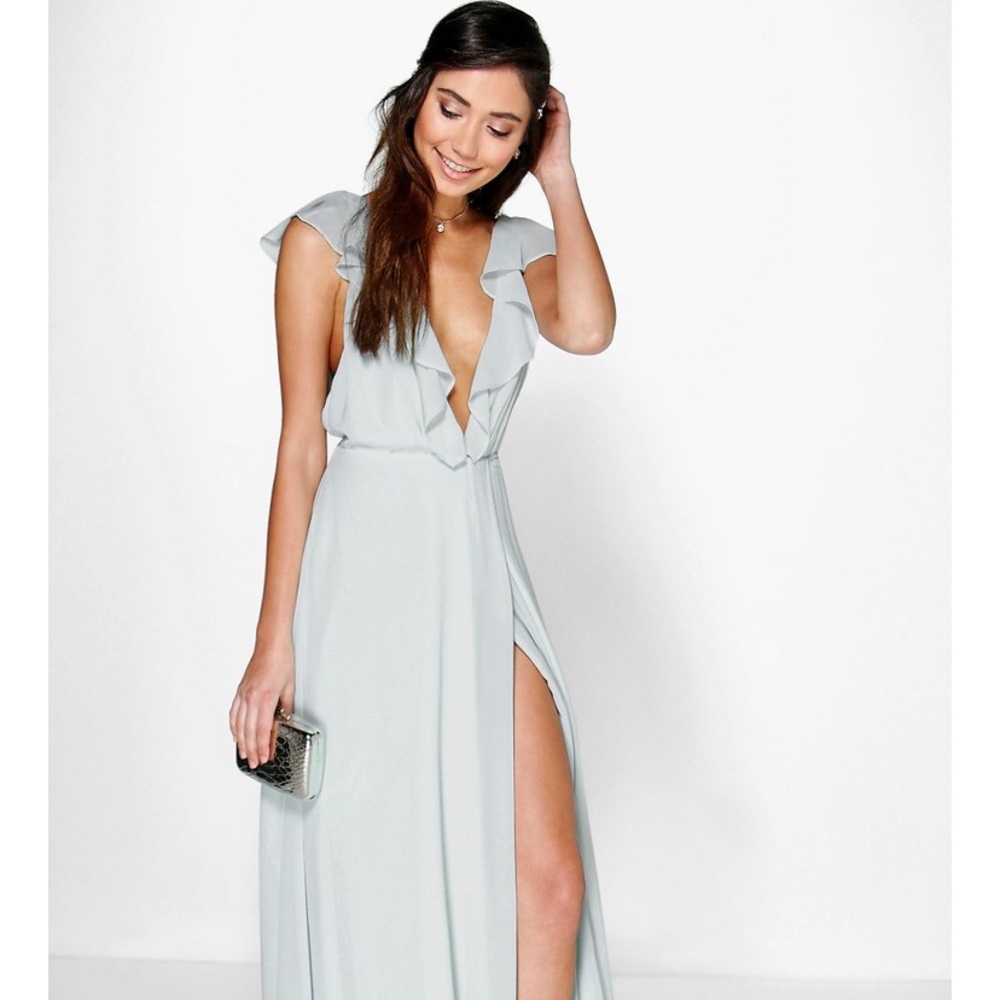 Boohoo WrapMaxi Dress-ice blue